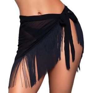 Asymmetrical Pool Skirt Fringe Trim Tie Closure